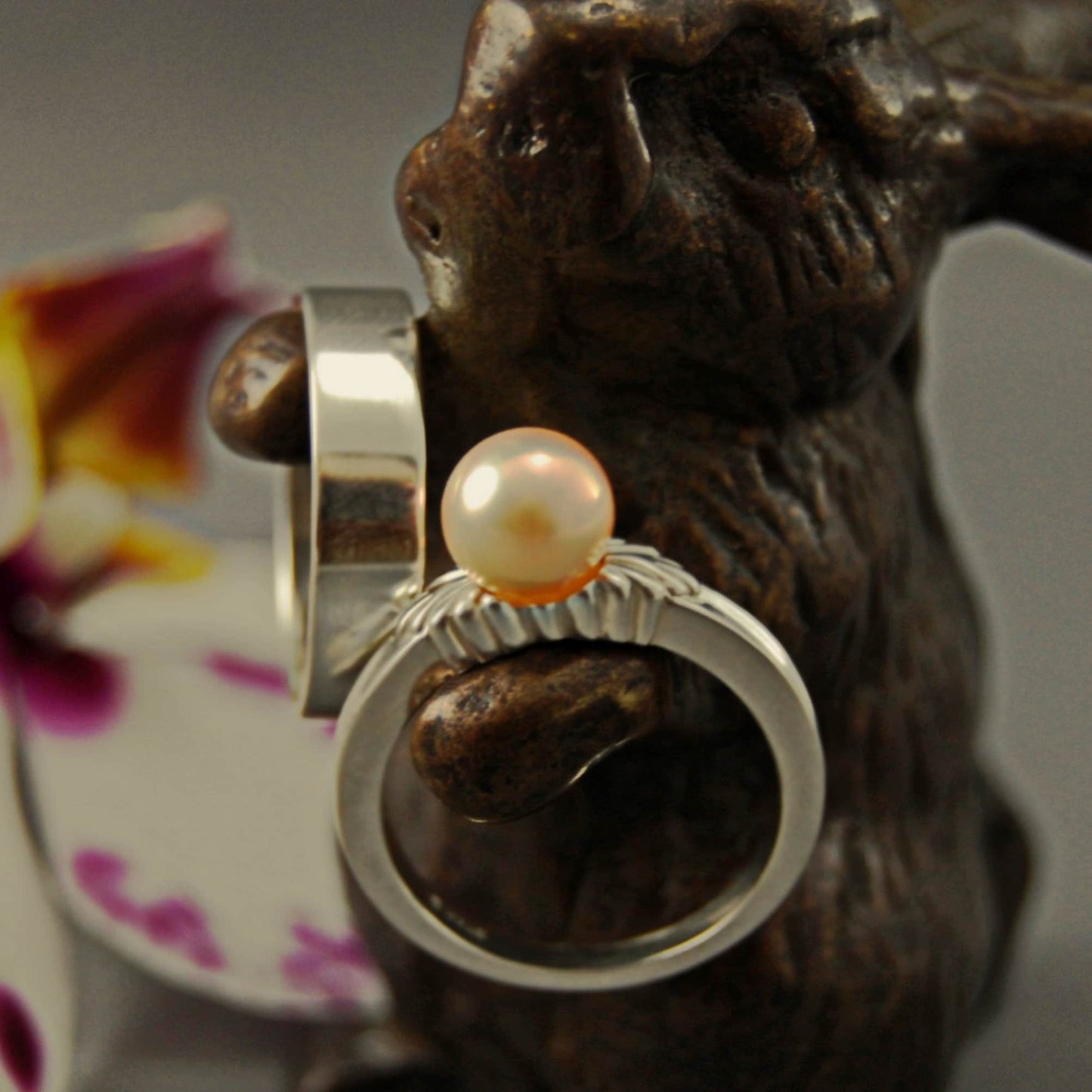 Leila - Pearl Engagement or Other Ring in Silver, Gold, or Platinum, Made to Order  FREE SHIPPING US