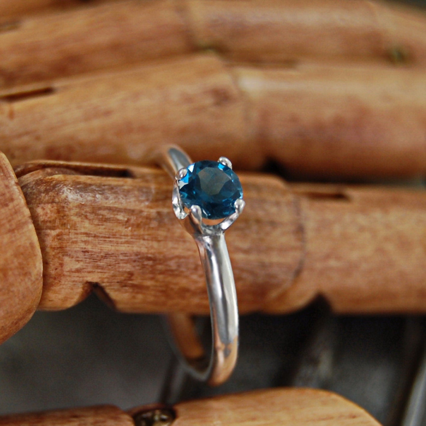 Azula - Blue Topaz Gemstone Ring Set in Solid Argentium Silver, FREE SHIPPING US