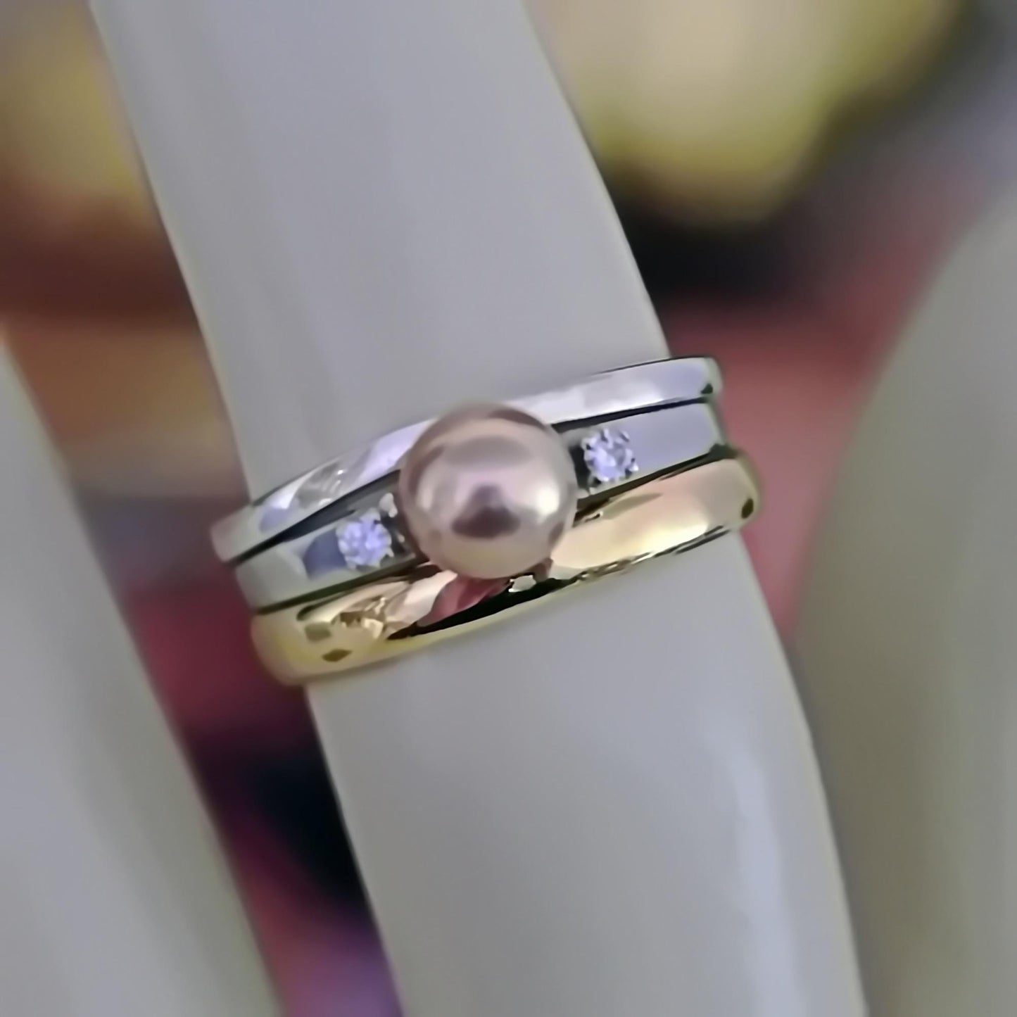 Bente - Pearl Engagement or Wedding Ring Features a Uniquely Natural Freshwater Pearl Set in Solid 14kt White Gold. Free Ship US.