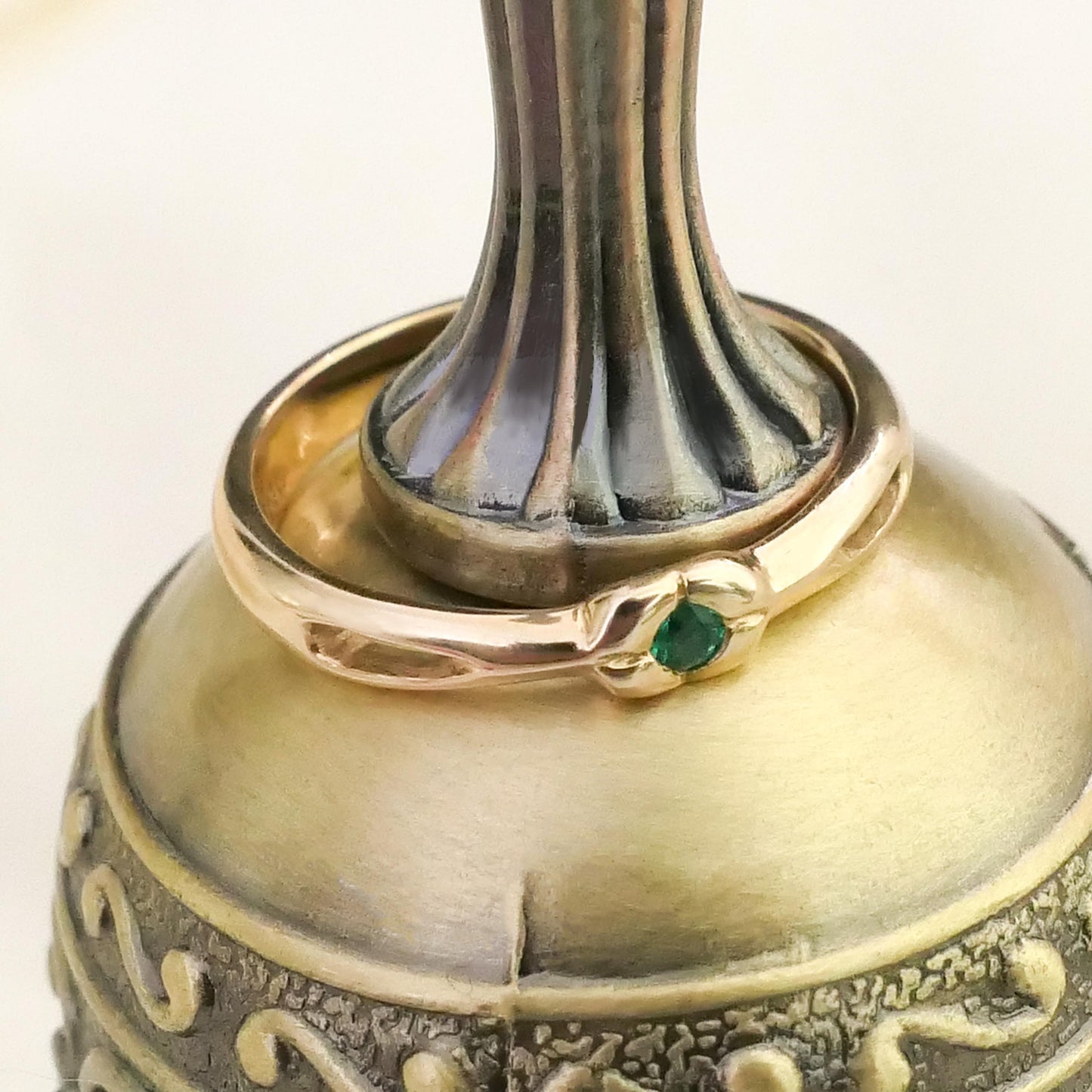 Aisha - Emerald solitaire ring set in solid 14kt yellow gold. Shop exclusive. Shipping free within the US.