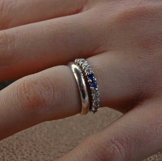 Amy - Gemstone Engagement or Wedding Ring, Sapphire and CZ band, FREE Shipping US