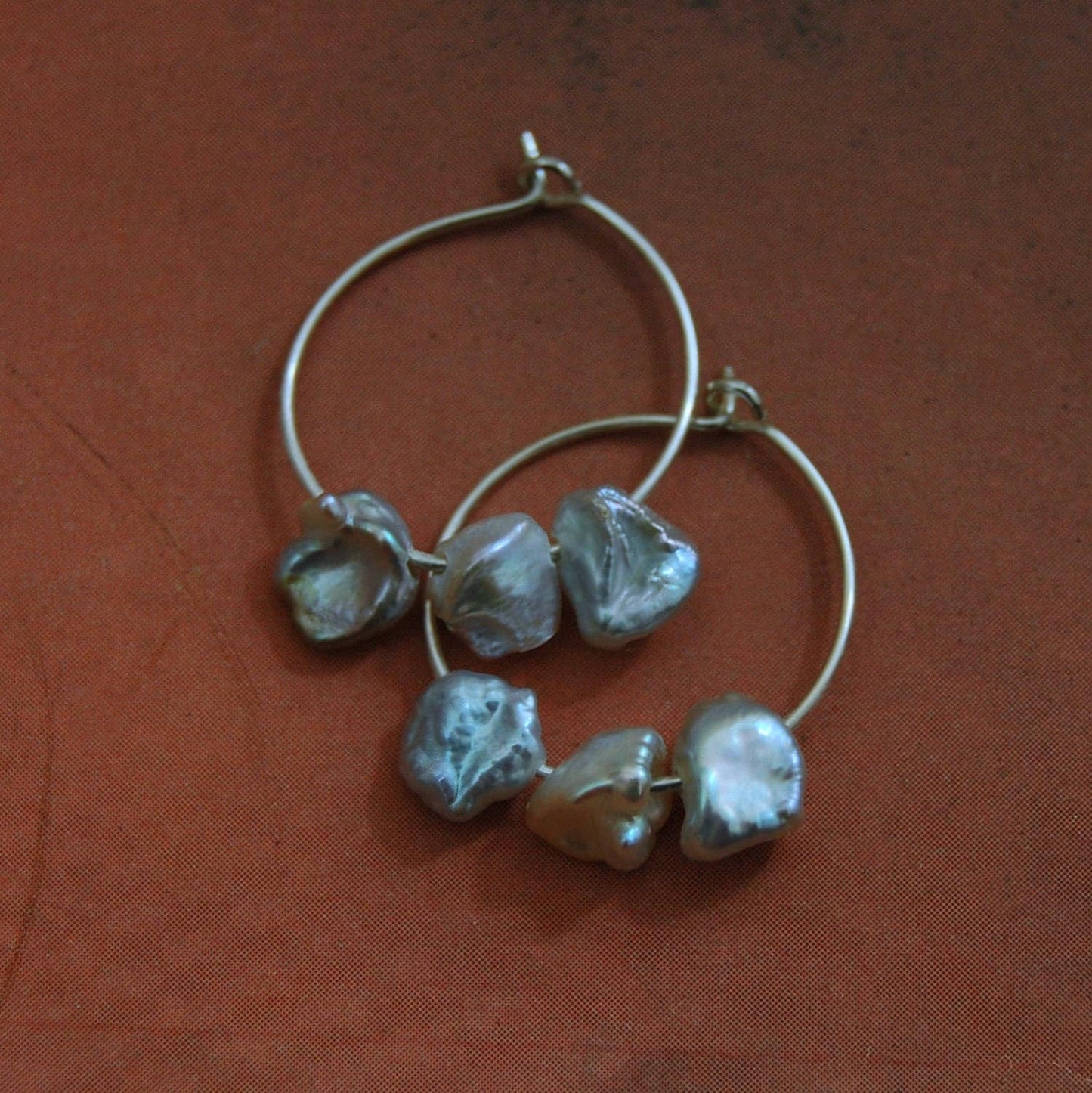 Gwen - Pearl Hoop Earrings Features Freshwater Keshi Pearls on Argentium® Silver, FREE SHIPPING US