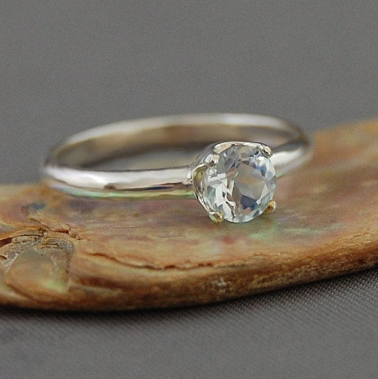 Talise - Aquamarine Engagement or Stacking Ring, Diamond Alternative Engagement Ring, Argentium® Silver, FREE SHIP US