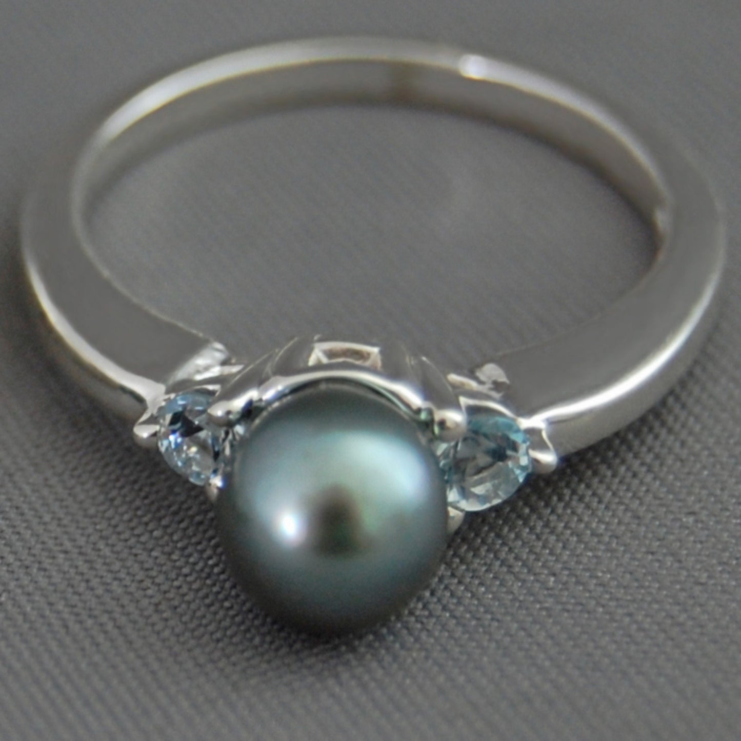 Miri - Akoya Pearl Engagement Ring, Aquamarine gemstones, Continuum® Sterling Silver, Free Ship US