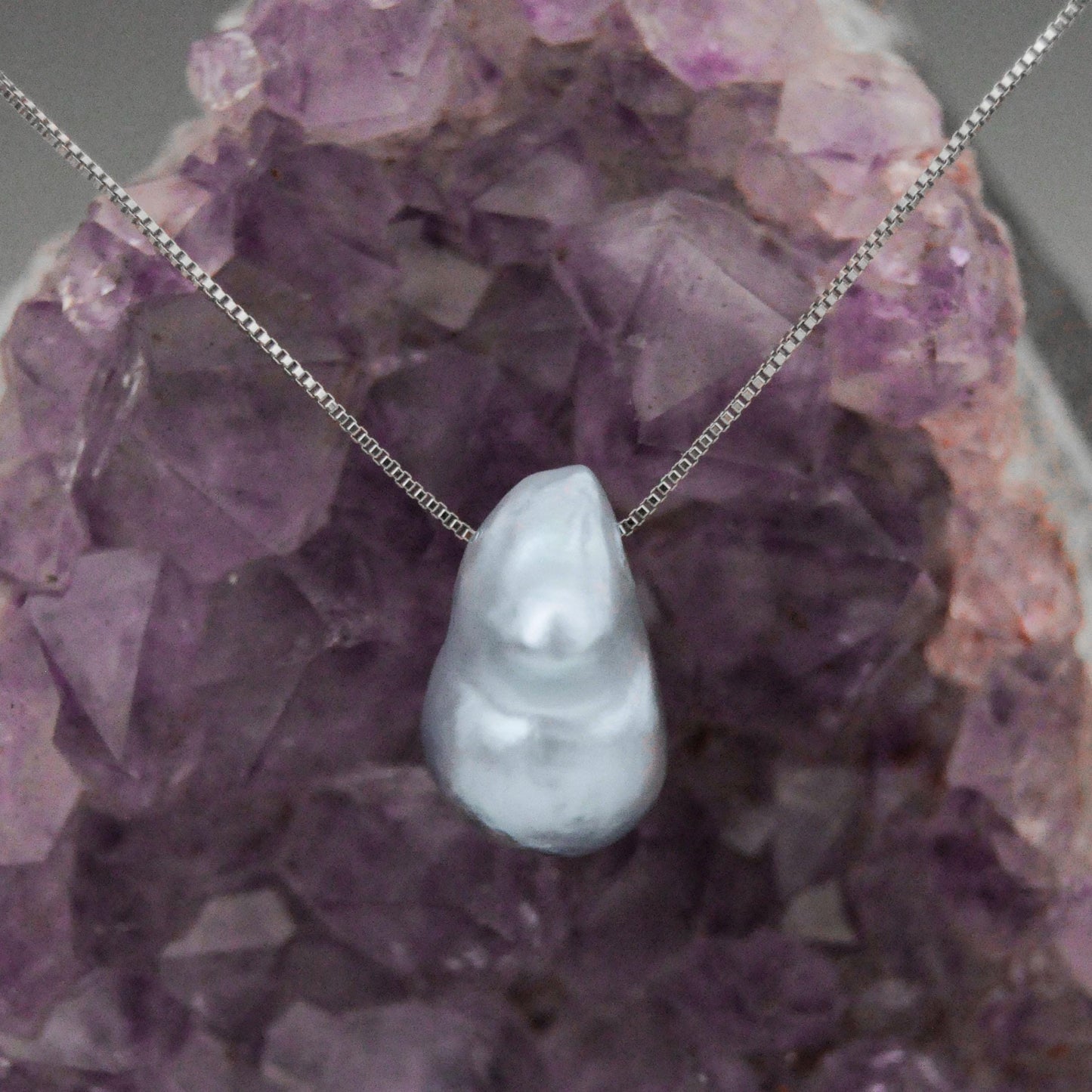 Tammy - Floating South Sea Pearl Pendant Necklace in Blue/Gray set on Solid Sterling Silver Rhodium Plated Chain for Ease of Care.