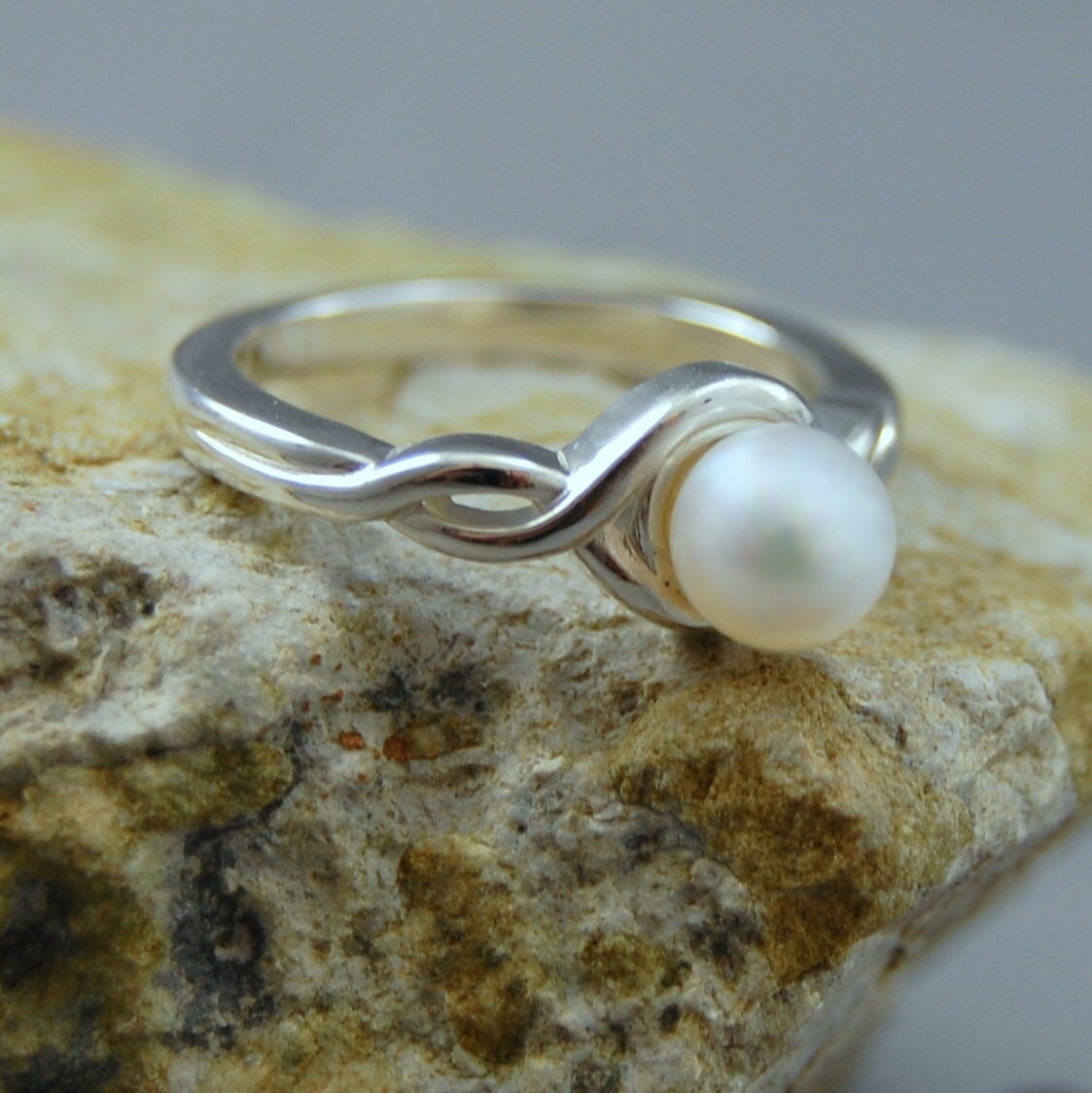 Alexa - White Pearl Engagement Ring, Stacking Ring, FREE SHIP US