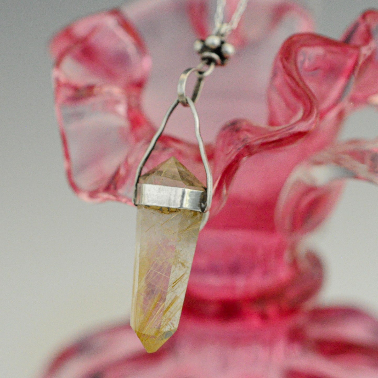 Ose -  Vintage Rutilated Crystal Quartz Pendant - Double Pointed Beauty for Crystal Lovers.