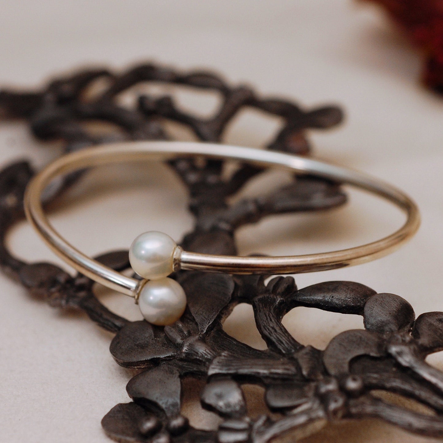 Phoebe, Melanie - Pearl Flex Bangle in White or Gray Pearls, Sterling Silver, FREE SHIP US