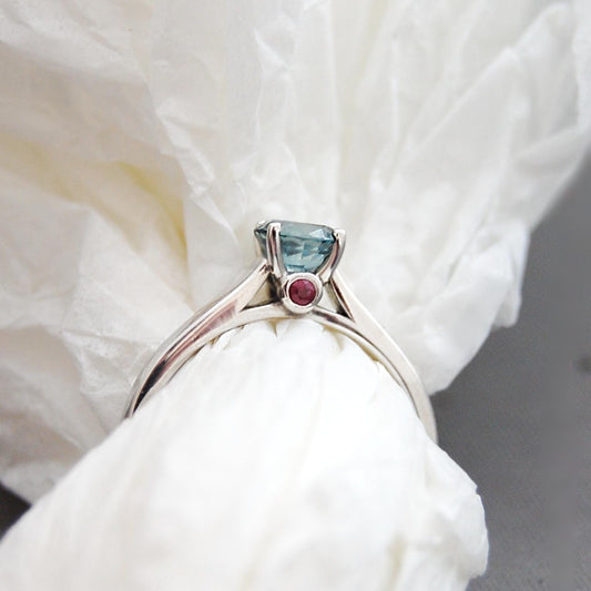 Amisha - Sapphire & Ruby Engagement Ring, Custom Order, Diamond Alternative, FREE SHIPPING US