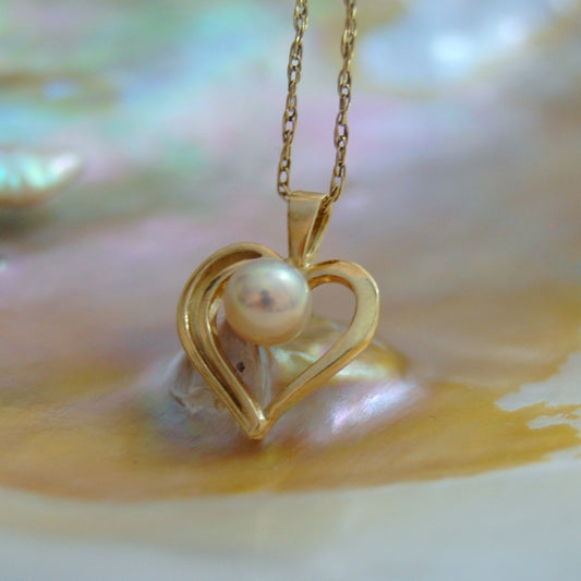 Cara - Freshwater Pearl Heart Gold Pendant, June Birthstone, FREE SHIP US
