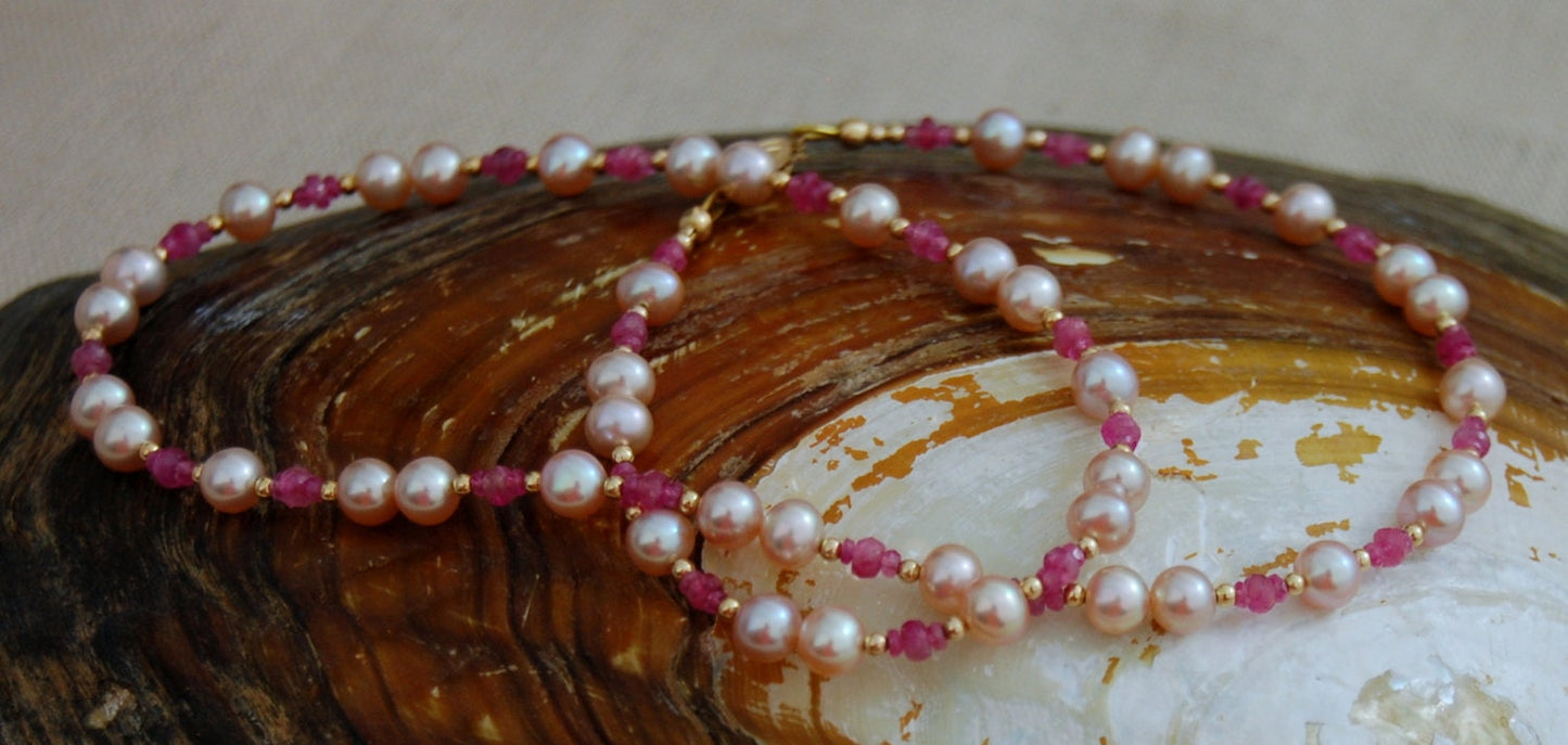 Kayla - Unique Freshwater Pearl and Sapphire Necklace with 14k Gold Accents