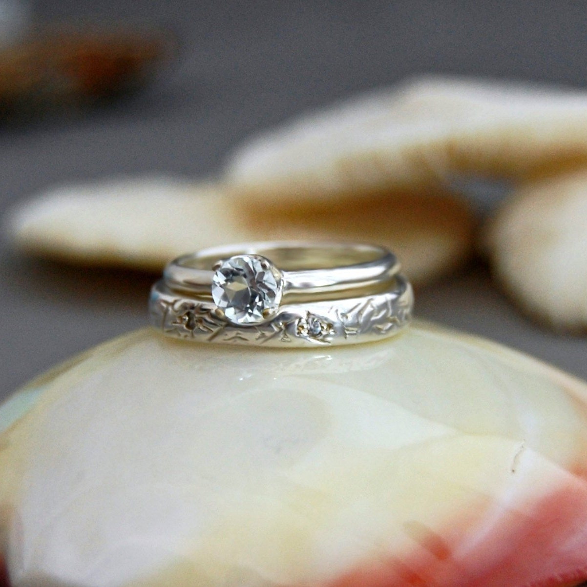 Melody - Unique Cut Out Wedding Band with Cubic Zirconia Accents, Silver, FREE SHIP US