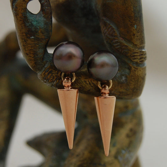 Valora - Freshwater Pearl Contemporary Drop Stud Earrings, FREE SHIPPING US