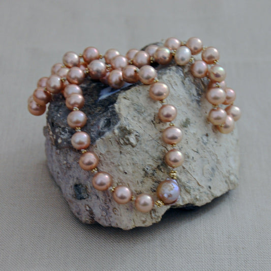 Greta - Pearl and Gold Matinee Necklace Handmade - Gift Wrapping Included. FREE SHIPPING US.