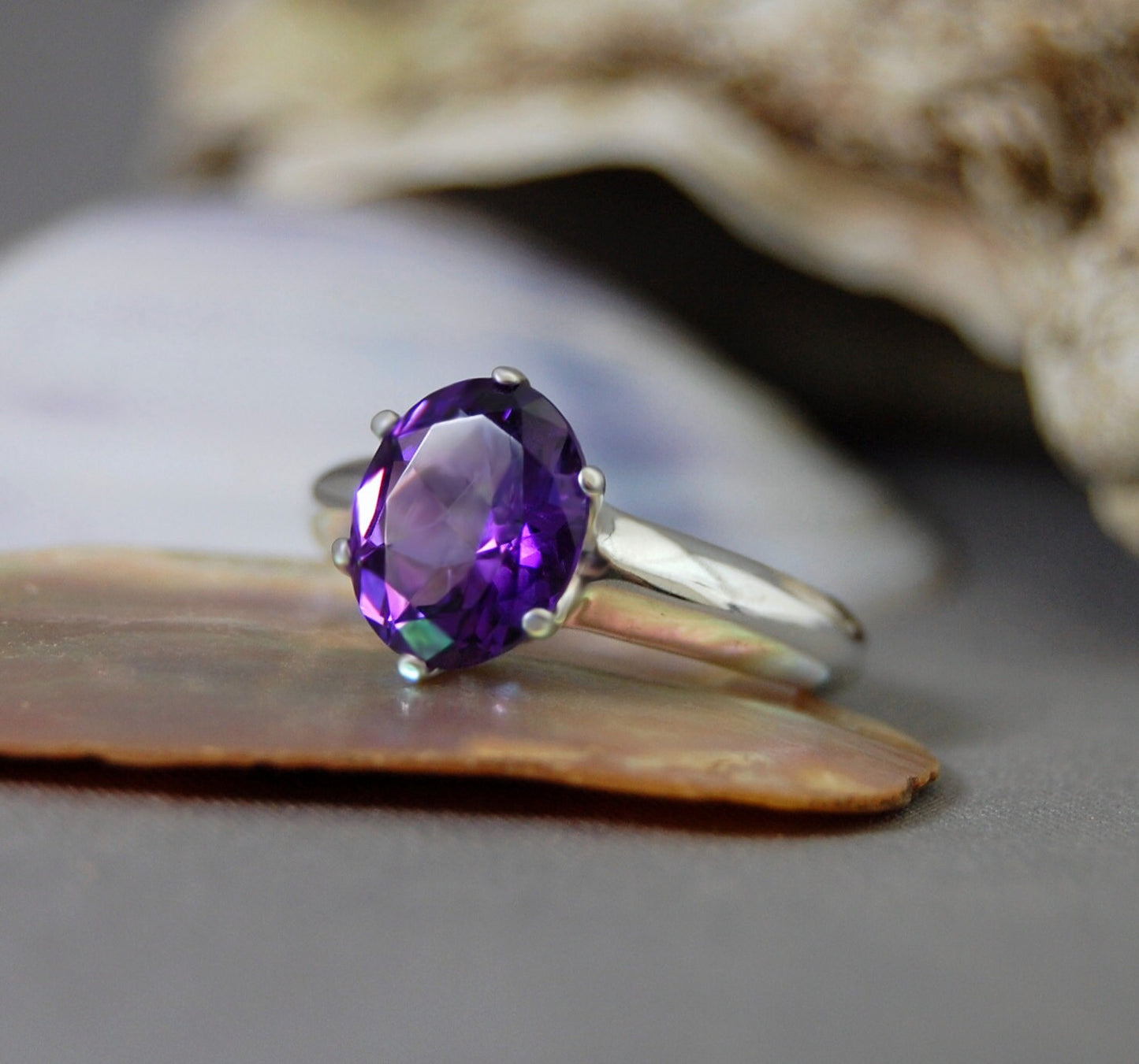 Mia - Amethyst Ring, Argentium® Sterling Silver, FREE SHIP US