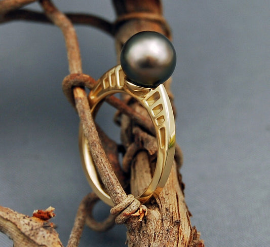 Badr G. - Tahitian Pearl Engagement Ring, 14kt Gold, FREE SHIP US