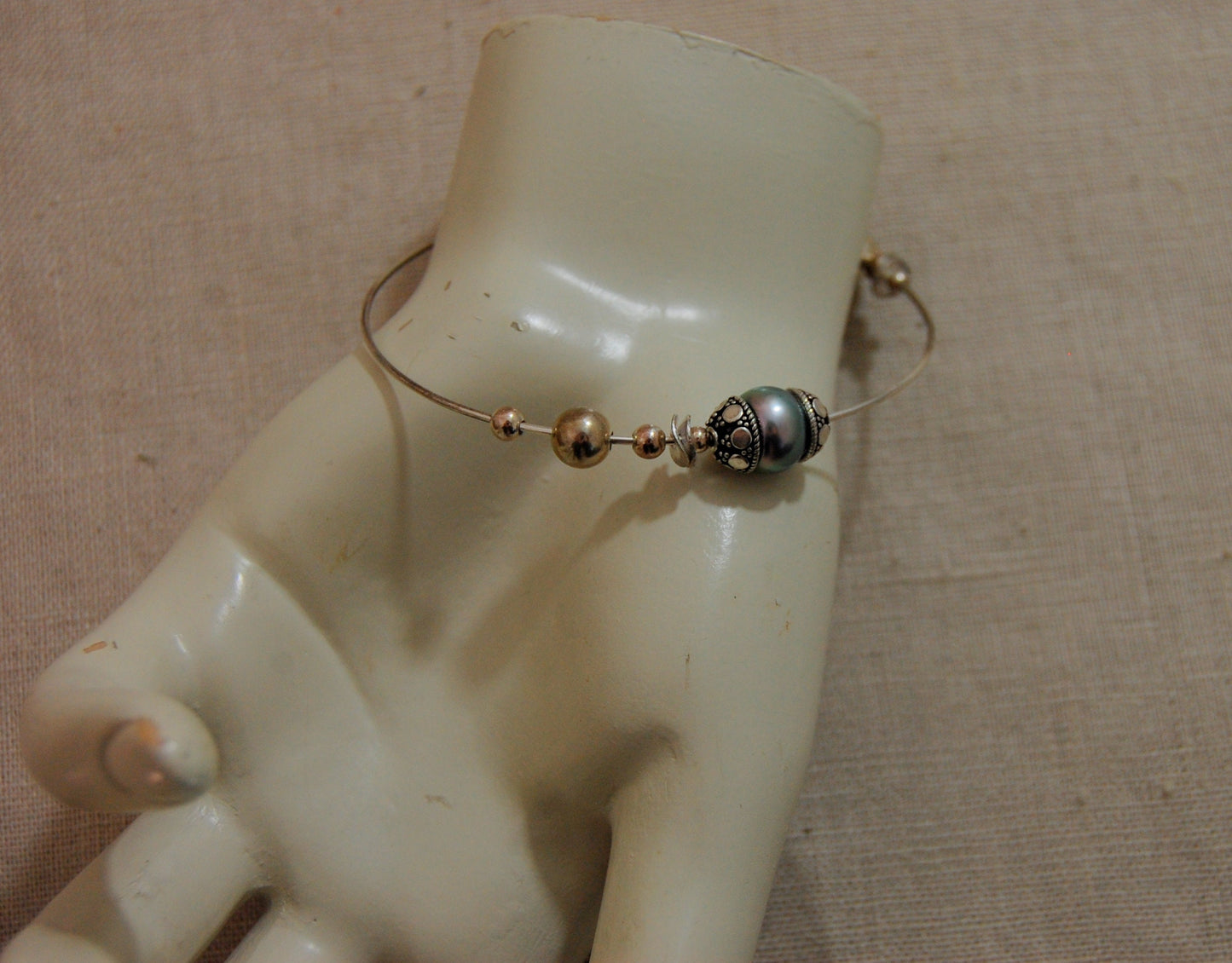 Jonina - Tahitian Pearl Bangle Bracelet, Argentium® Sterling Silver