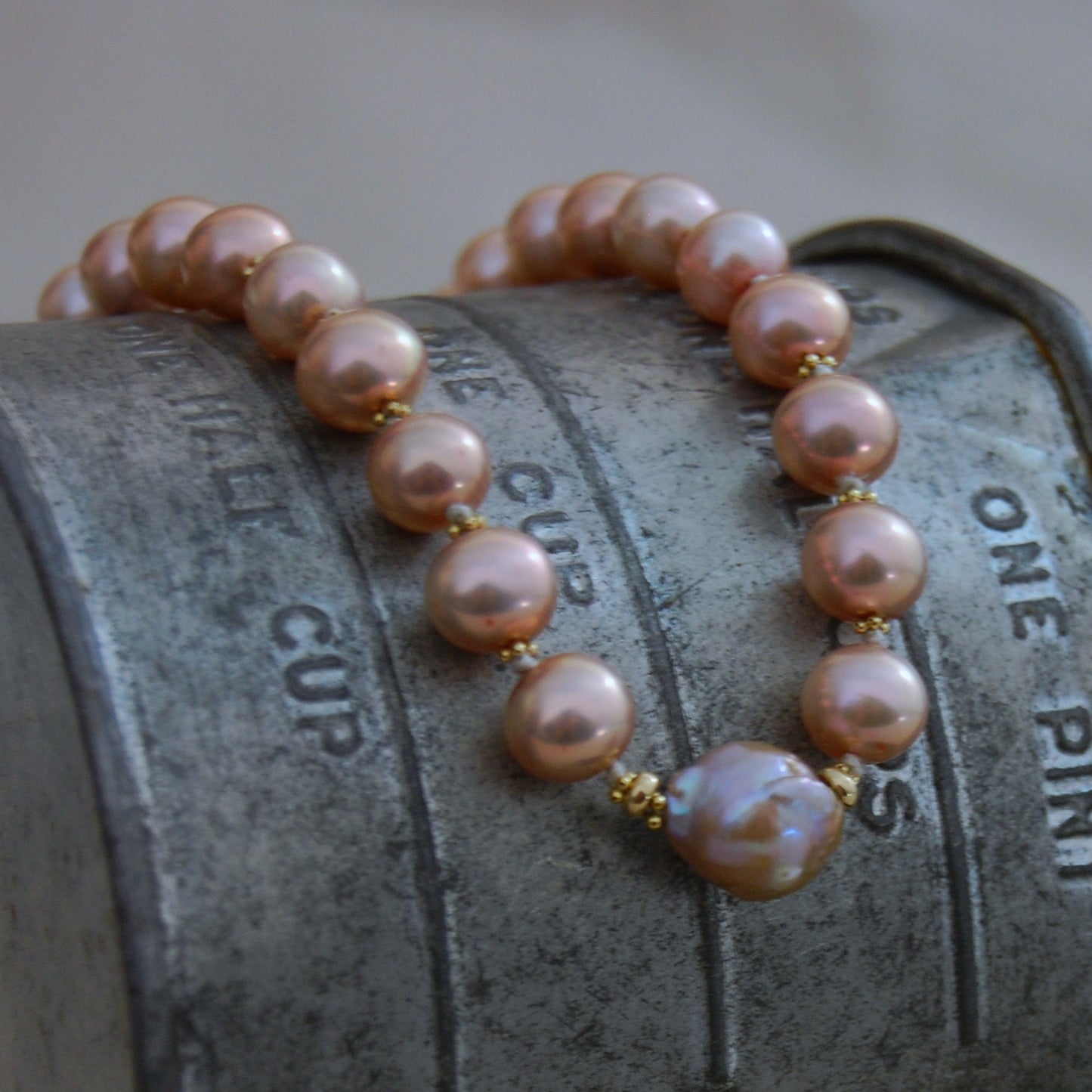 Greta - Pearl and Gold Matinee Necklace Handmade - Gift Wrapping Included. FREE SHIPPING US.