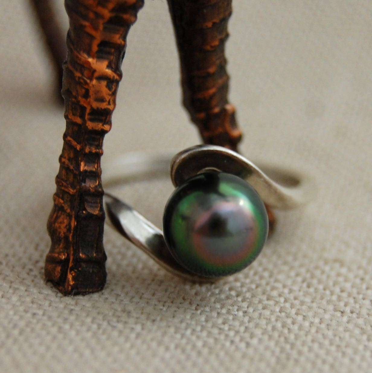 Delphine - Pearl Ring Features a Black Tahitian Pearl Set in Sterling Silver, FREE SHIP US