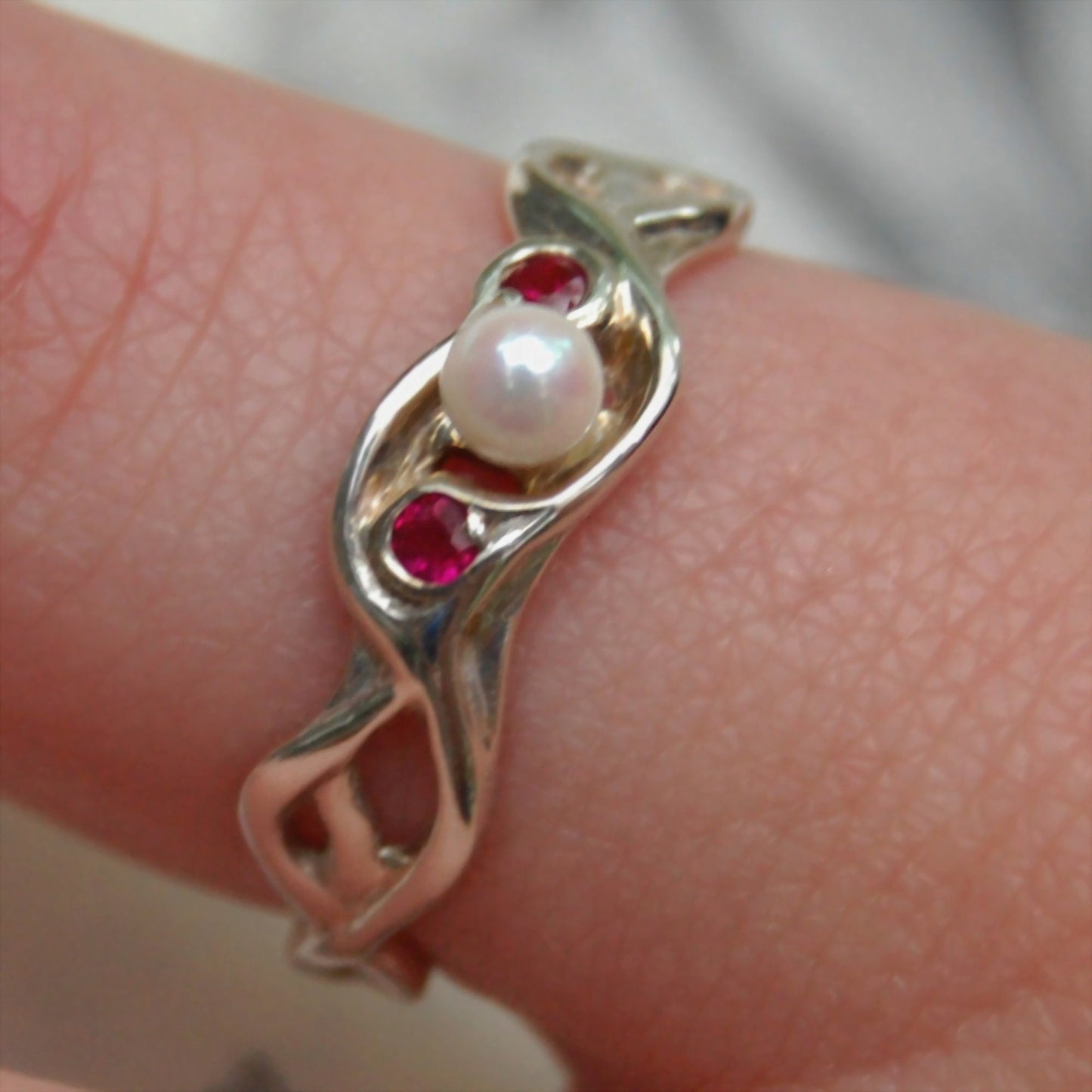 Mira - Pearl and Ruby Ring Set in Easy Care Continuum® Silver. Shop Exclusive Wave Ring Design. Free Shipping within the US.