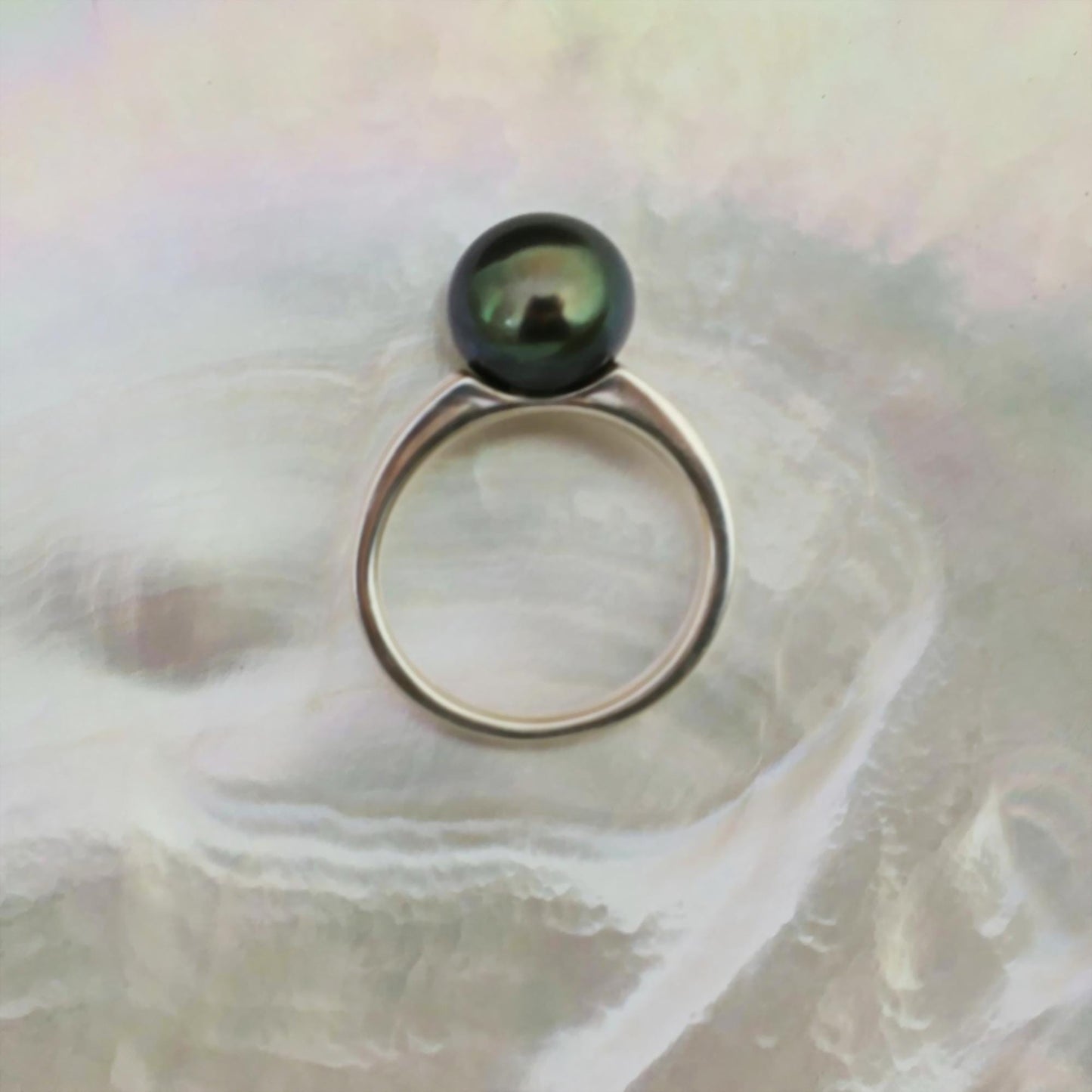 Mai - Elegant Black Tahitian Pearl Ring Set in Solid Sterling Silver with Rhodium Plating, Tarnish Free.  Free Shipping within the US.