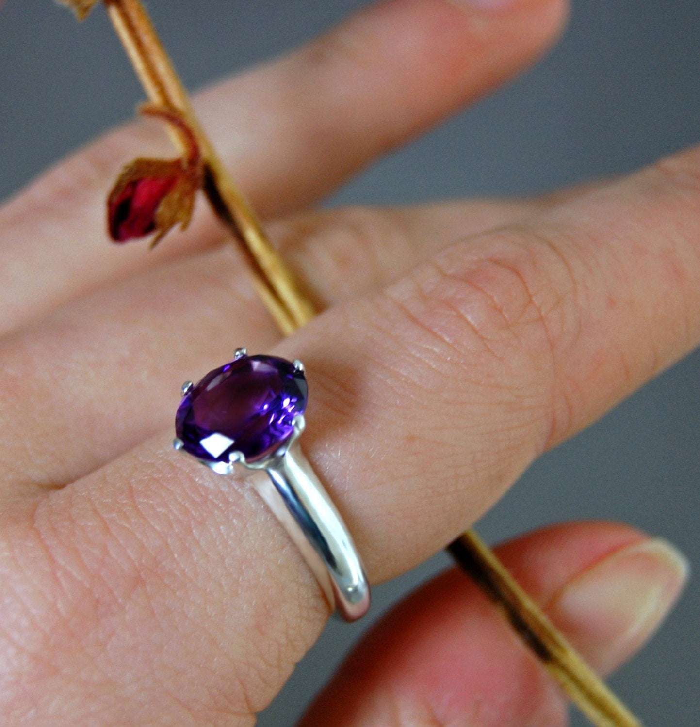 Mia - Amethyst Ring, Argentium® Sterling Silver, FREE SHIP US