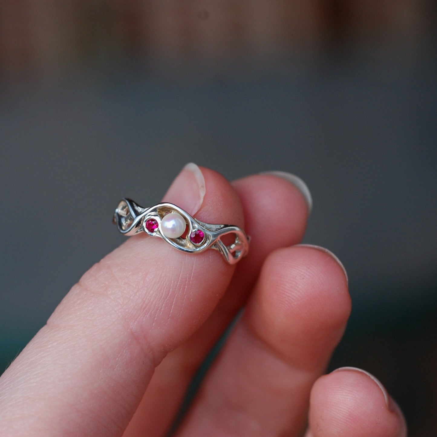 Mira - Pearl and Ruby Ring Set in Easy Care Continuum® Silver. Shop Exclusive Wave Ring Design. Free Shipping within the US.