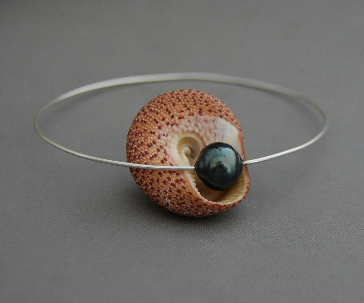 Elle - Pearl Bangle Features a Black Tahitian Pearl and Sterling Silver, FREE SHIPPING US