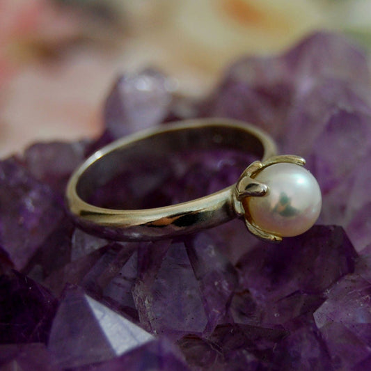 Bette - Alternative Engagement Ring, Freshwater Pearl Ring, FREE SHIP US