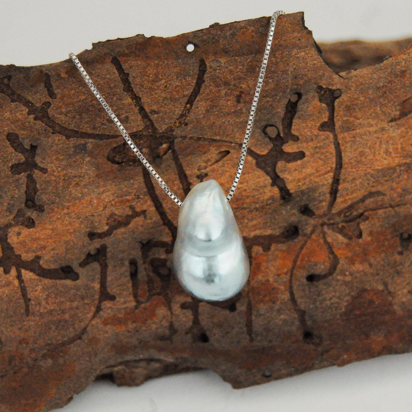 Tammy - Floating South Sea Pearl Pendant Necklace in Blue/Gray set on Solid Sterling Silver Rhodium Plated Chain for Ease of Care.