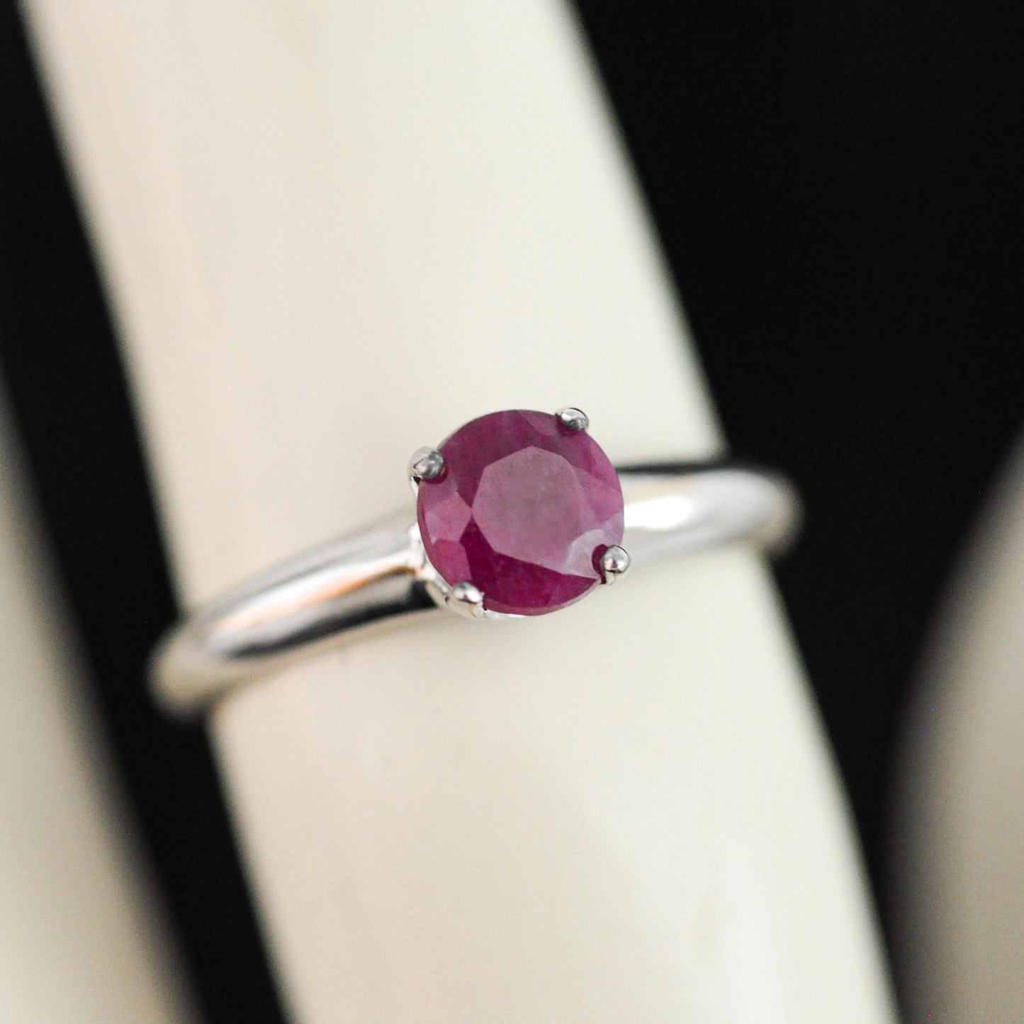 Corazon - Ruby Ring Set in Solid Argentium® Silver, Rhodium Plated for Ease of Care. Free Shipping US.