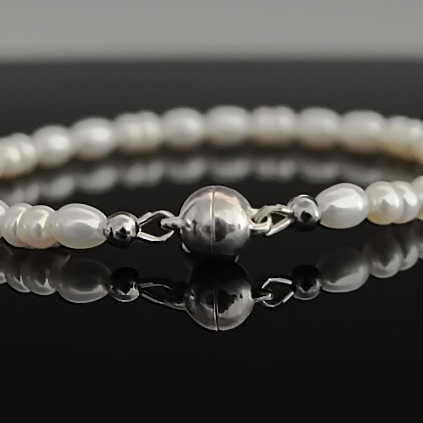 Thea - Beautiful White Freshwater Pearl Bracelet with Sterling Silver Magnetic Clasp. FREE SHIPPING US.