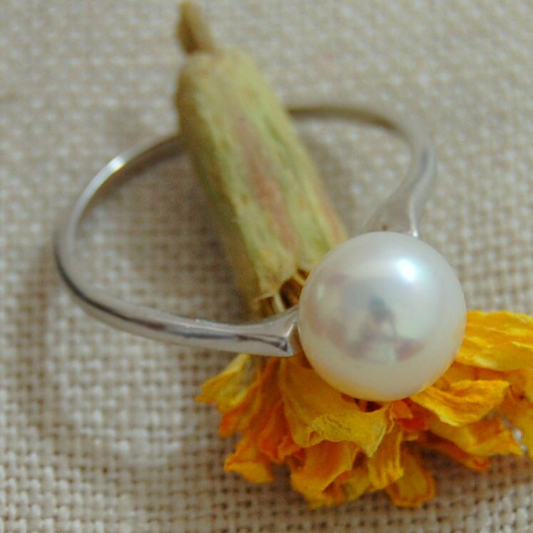 Amita - Pearl Engagement, Promise or Stacking Ring, Sterling Silver, FREE SHIP US