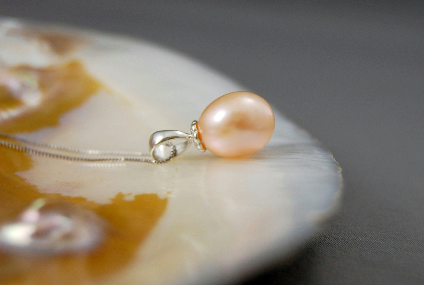 Oona - Freshwater Pearl Pendant Set in Solid Argentium® Sterling Silver. FREE SHIPPING US.