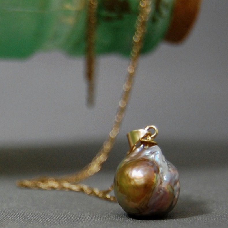 Taisa - Rainbow Pearl Pendant 14kt Gold, FREE SHIPPING US