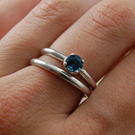 Azula - Blue Topaz Gemstone Ring Set in Solid Argentium Silver, FREE SHIPPING US