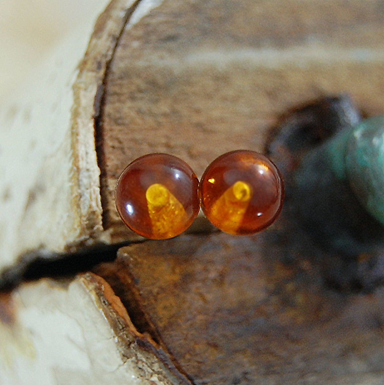 Ambre - Amber Gemstone Stud Earrings, May Birthstone Alternate, FREE SHIPPING US