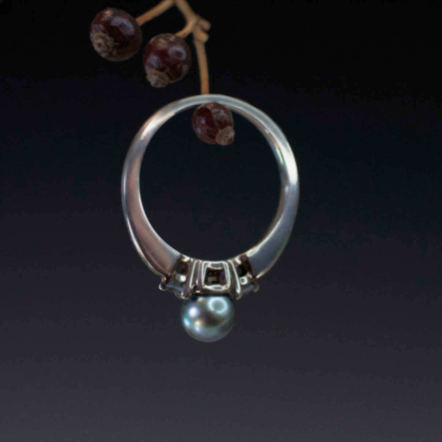 Miri - Akoya Pearl Engagement Ring, Aquamarine gemstones, Continuum® Sterling Silver, Free Ship US