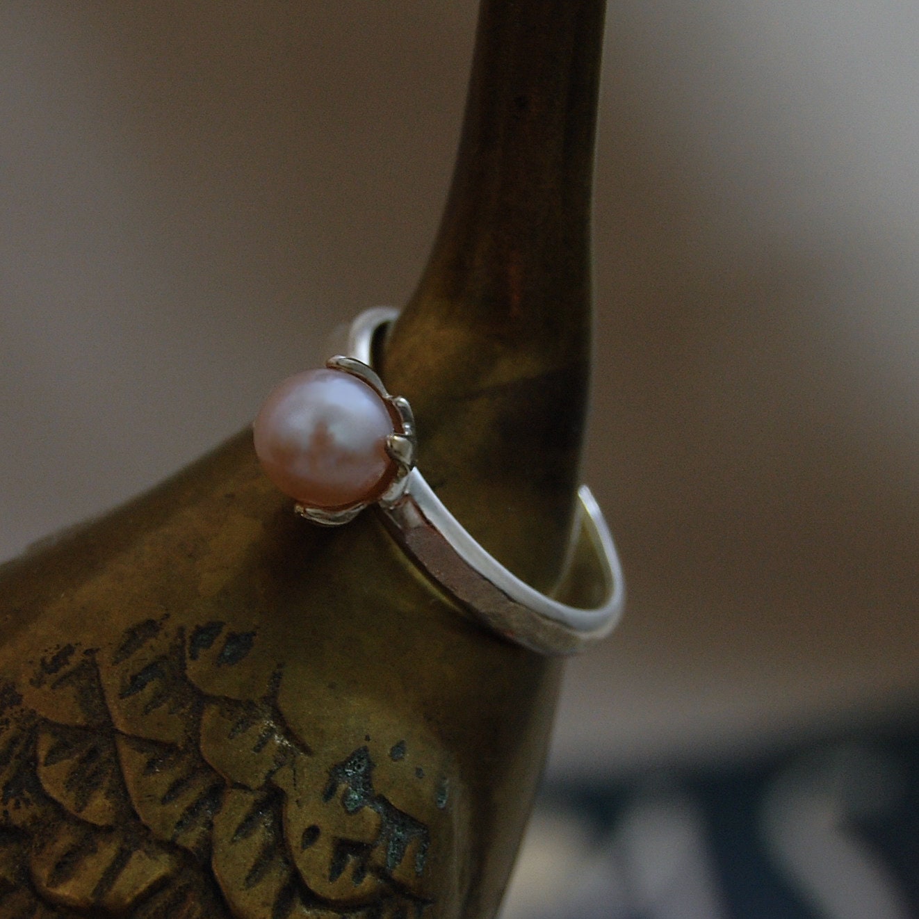 Doris -  Pearl Solitaire Ring; Freshwater Pearl; Argentium® Sterling Silver; Engagement Ring