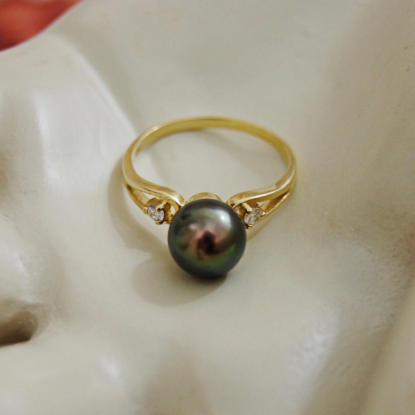 Arden - Engagement Ring, Tahitian Pearl with Diamond Accents, 14kt gold, FREE SHIPPING US