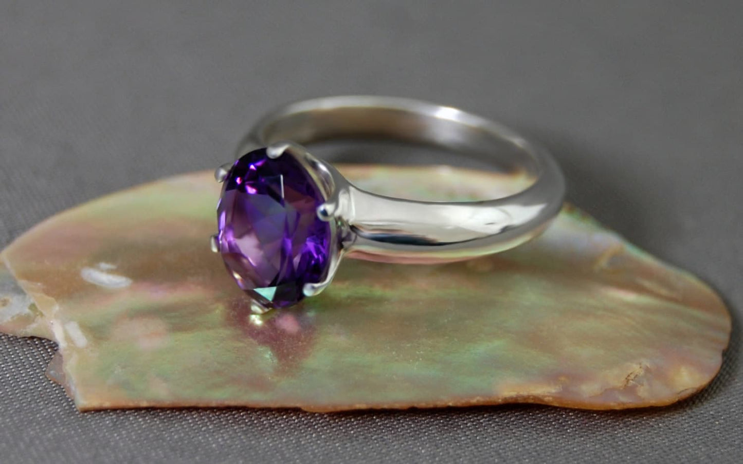 Mia - Amethyst Ring, Argentium® Sterling Silver, FREE SHIP US