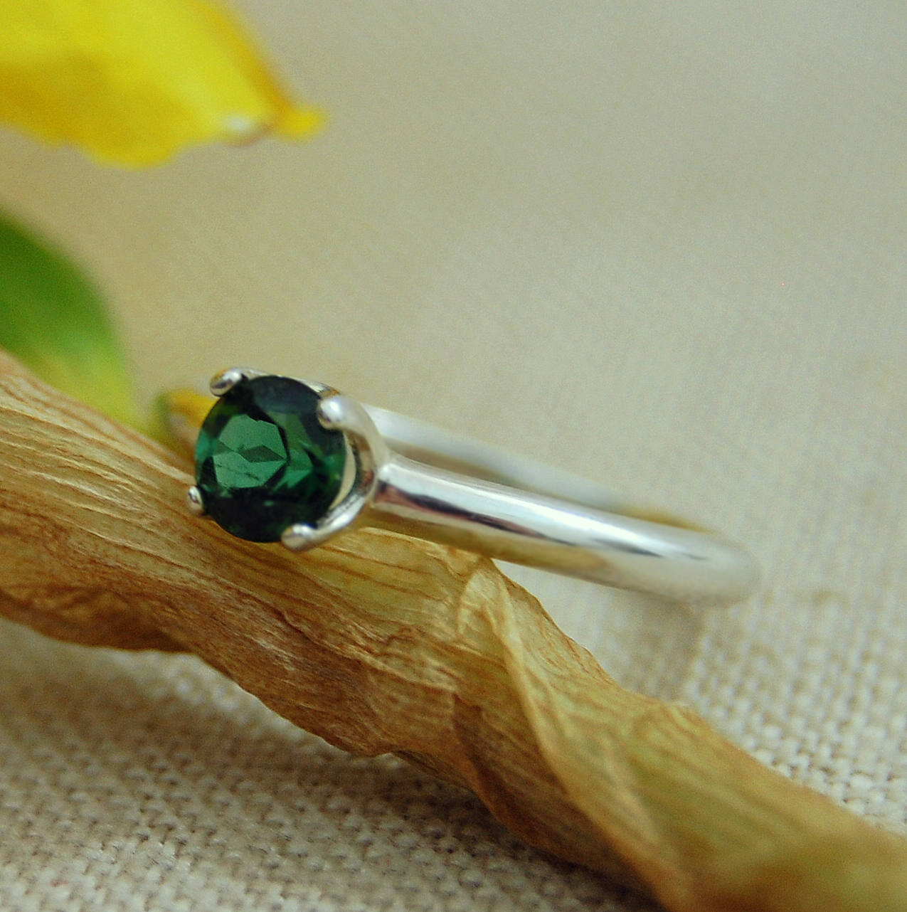 Ivy -  Unique Gemstone Engagement or Other Ring Set in Argentium® Silver, Indicolite Tourmaline, FREE SHIPPING US