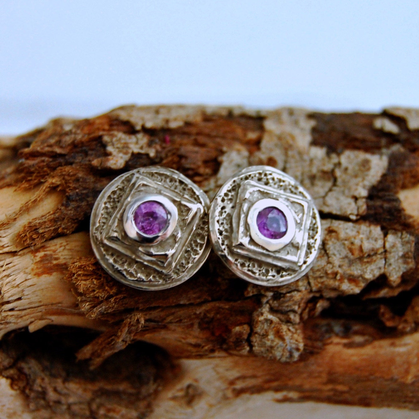 Yori - Handmade Lilac Scapolite Stud Earrings Set in Solid  Palladium Gold. FREE SHIPPING US.