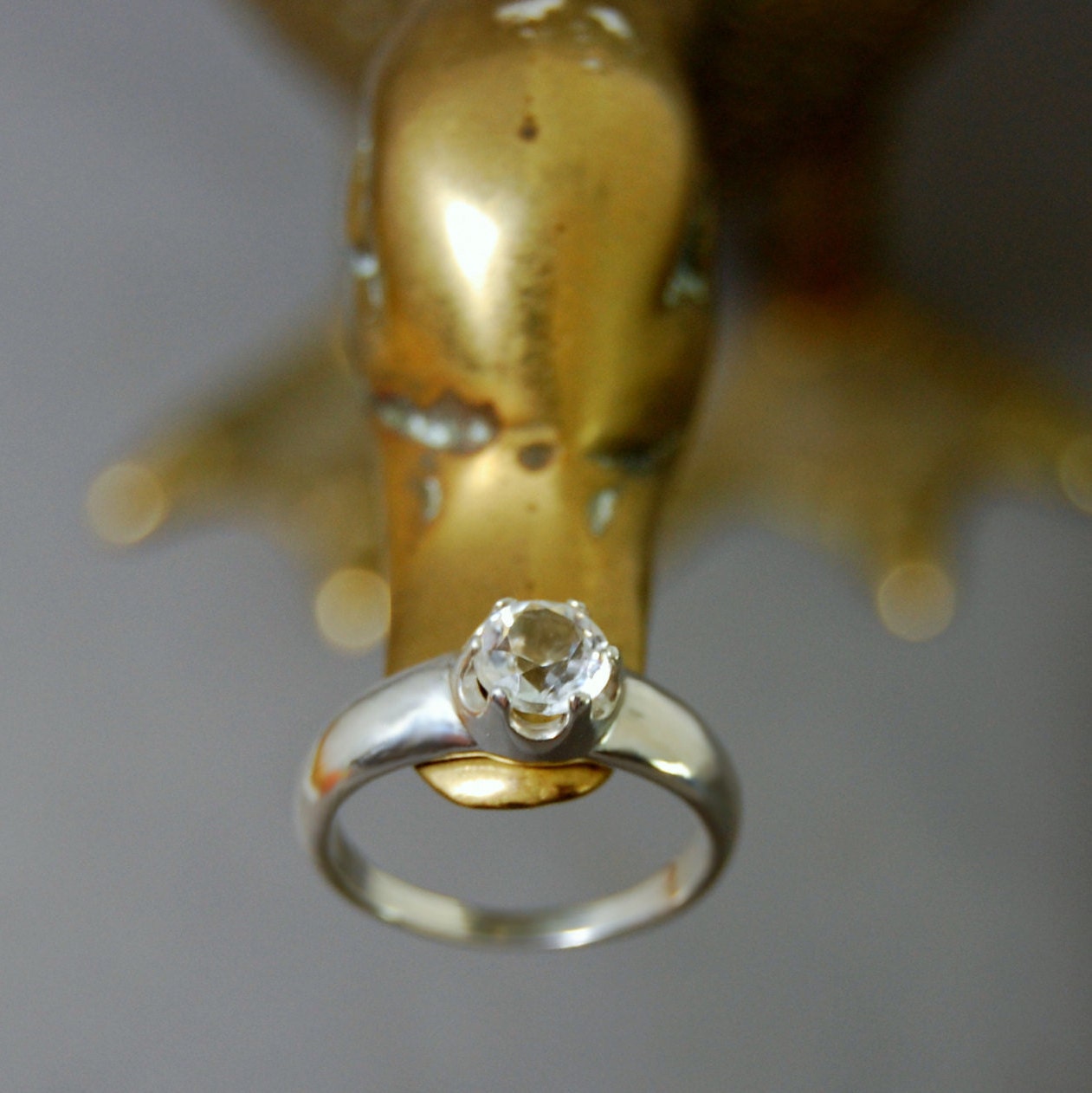 Elsa - Topaz Ring; Rhodium Plated Sterling Silver; Engagement Ring, FREE SHIP US