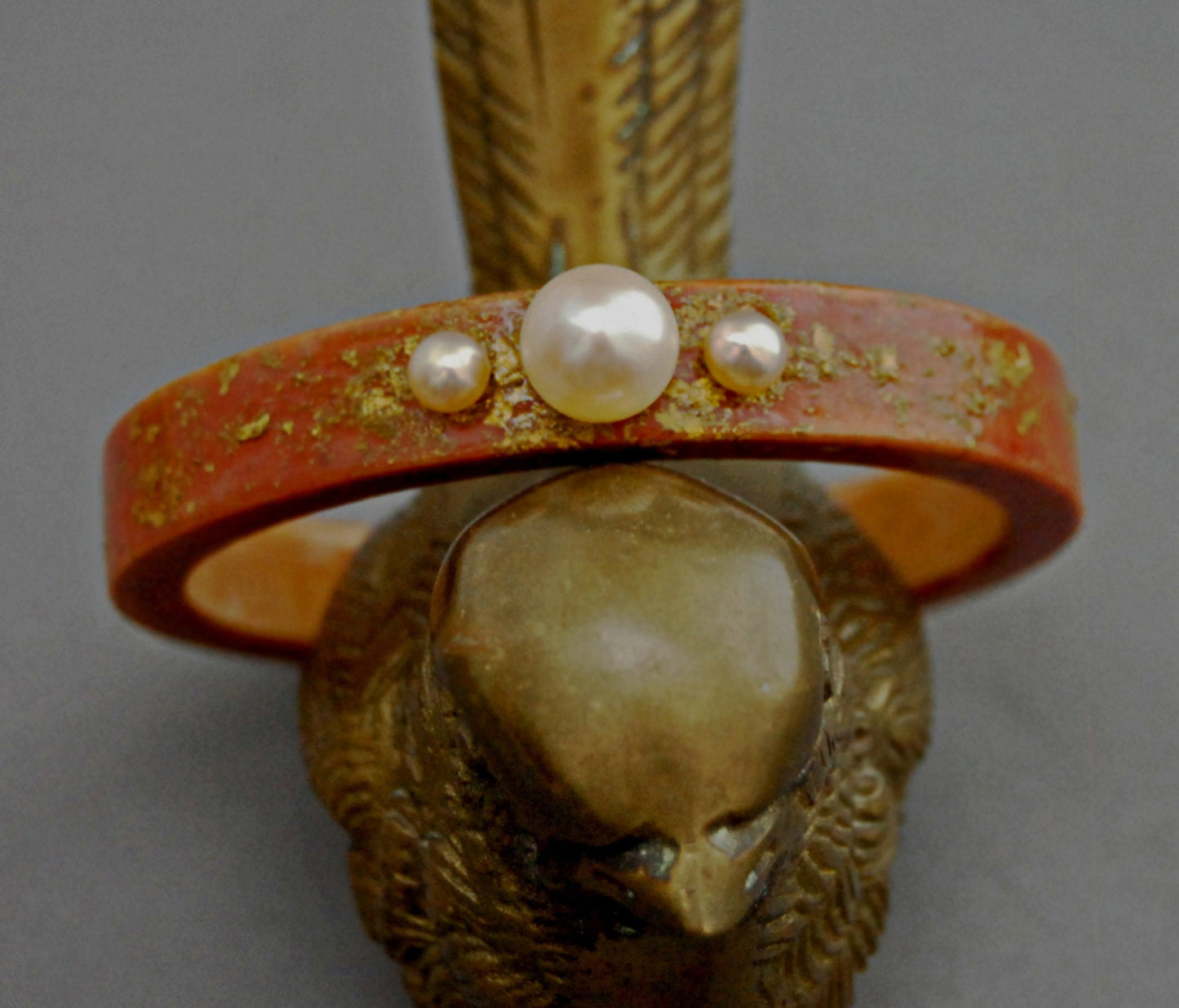 Phylicia - Handmade Wood Stacking Bangle with Cultured Pearls and 24kt Gold Fold Sprinkles.