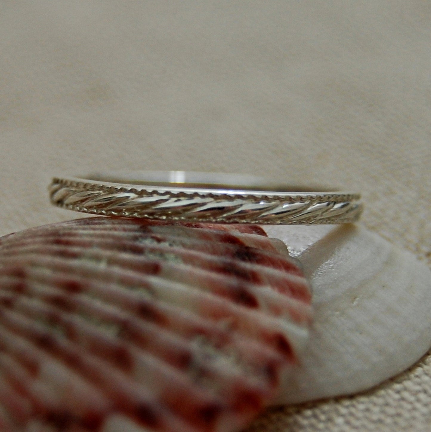 Bijou - Patterned Stacking Silver Wedding band, Patterned Sterlium Plus® Stacking Ring