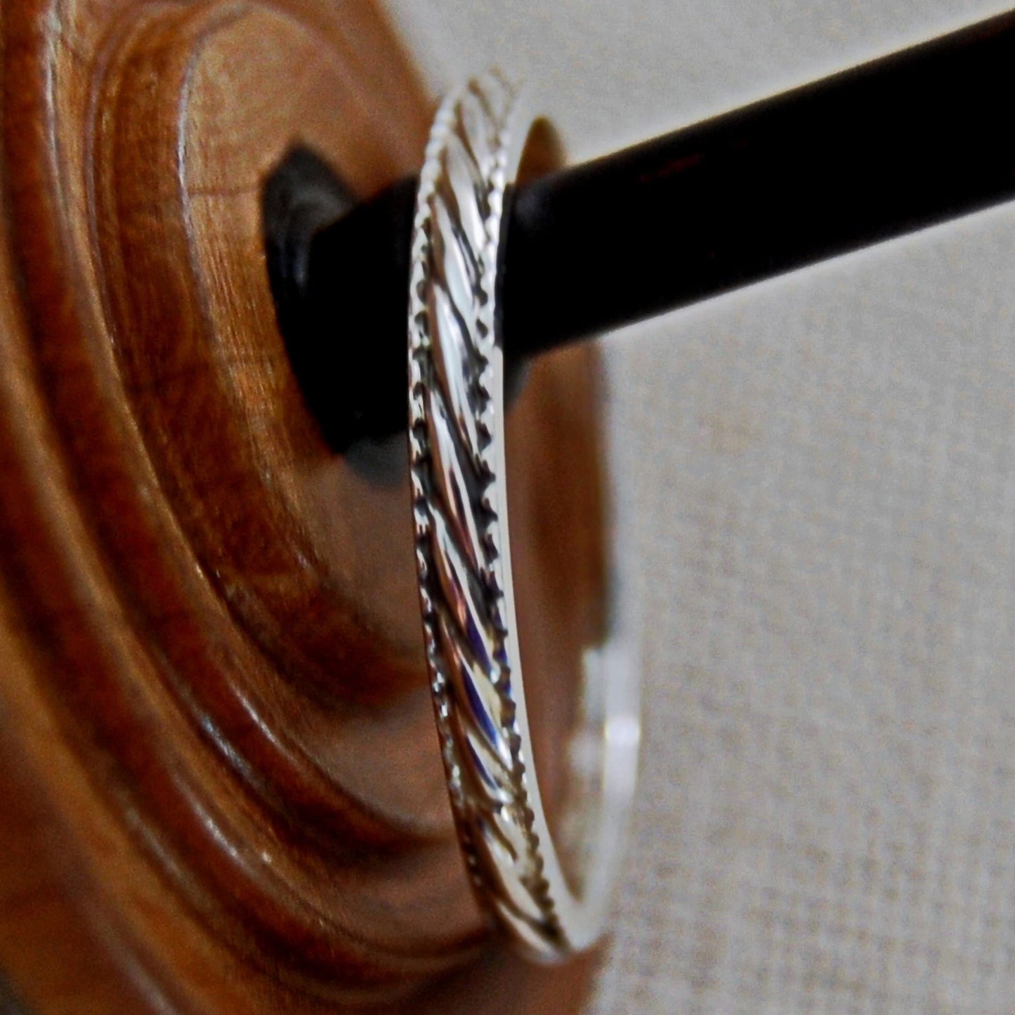Bijou - Patterned Stacking Silver Wedding band, Patterned Sterlium Plus® Stacking Ring