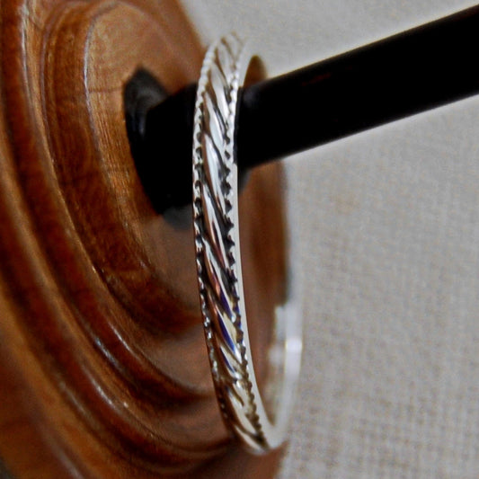 Bijou - Patterned Stacking Silver Wedding band, Patterned Sterlium Plus® Stacking Ring