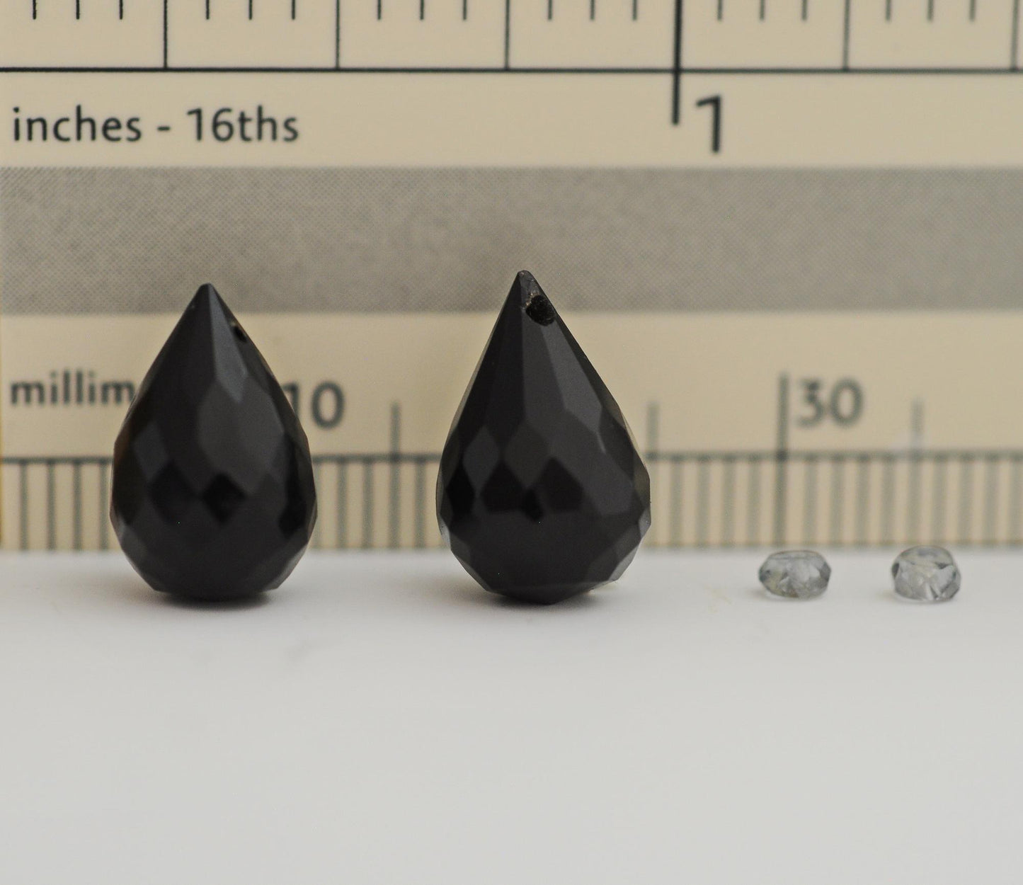 D103a - Onyx Gemstone Earring Pair, Onyx Faceted Gemstones, Tundra Sapphire Gemstones, Jewelry Making Supply. AAA Grade.