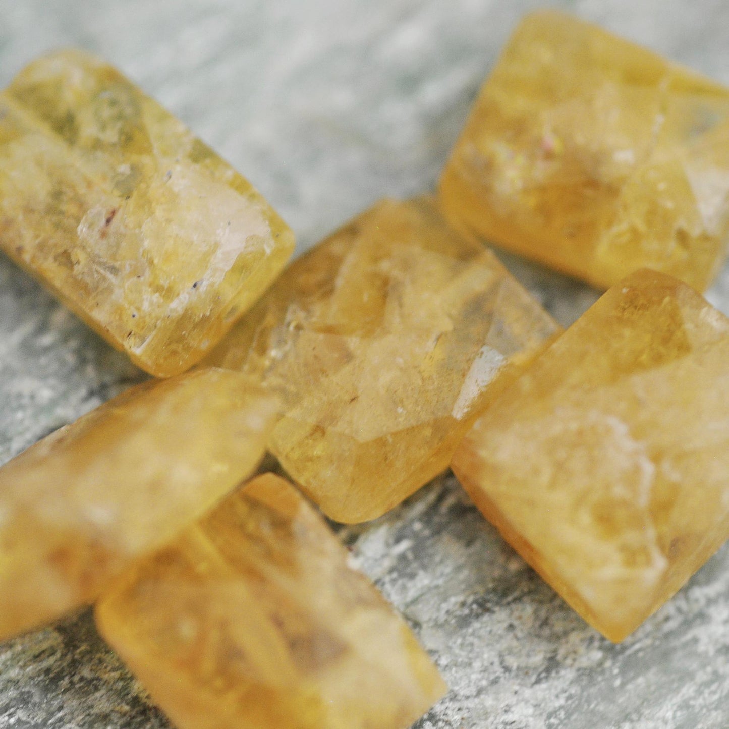 D118 - Loose Yellow Beryl or Heliodor Beads, Rectangular Aquamarine Gemstones.